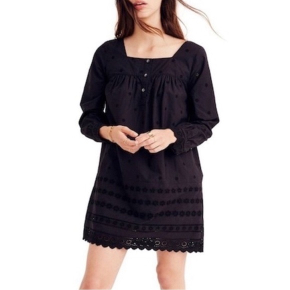 Madewell Dresses & Skirts - MADEWELL Black Square Neck Cotton Eyelet Smock Dress Small